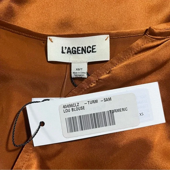 NWT L’agence Lou Silk Blouse Turmeric Burnt Orange Colour - Picture 9 of 11